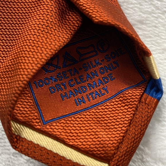 Brioni Diagonal Striped Silk Neck Tie (Orange/Blue/Ivory) - Picture 14 of 14